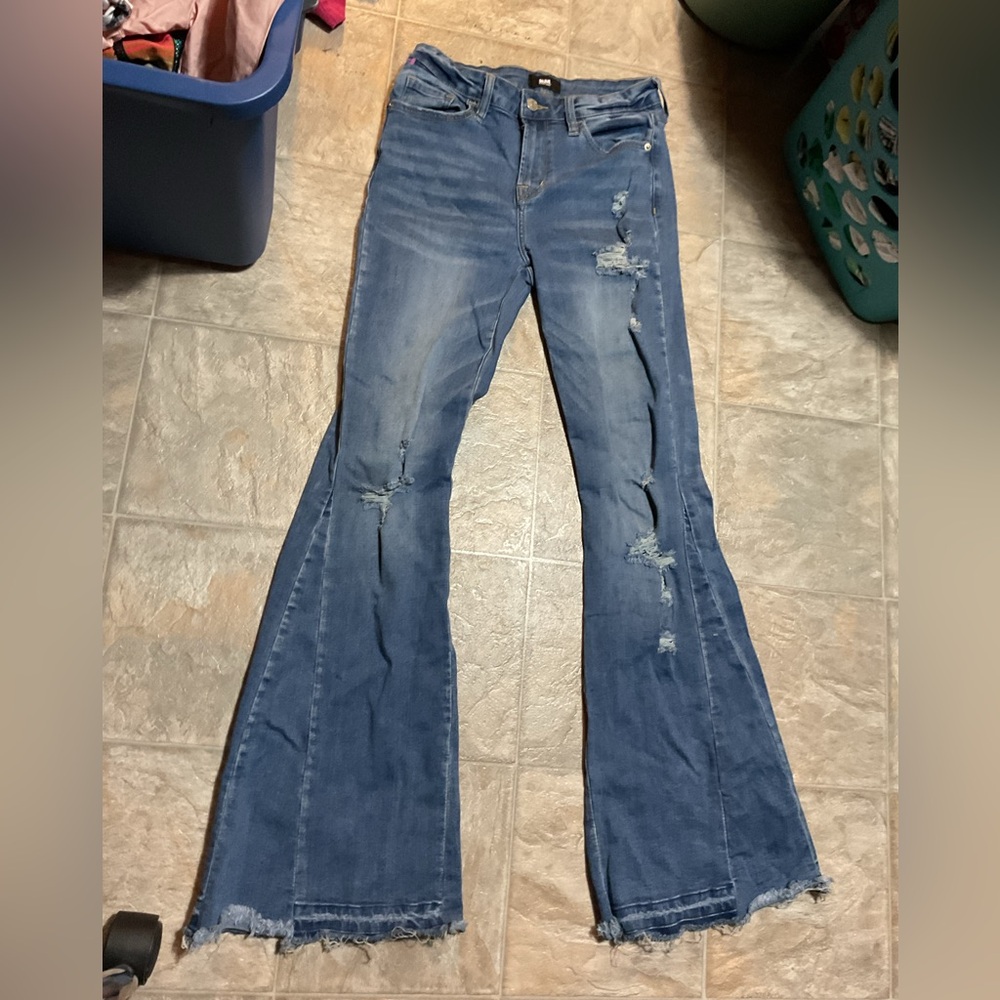 L&M Black Label stretch flare leg distressed jeans size 5